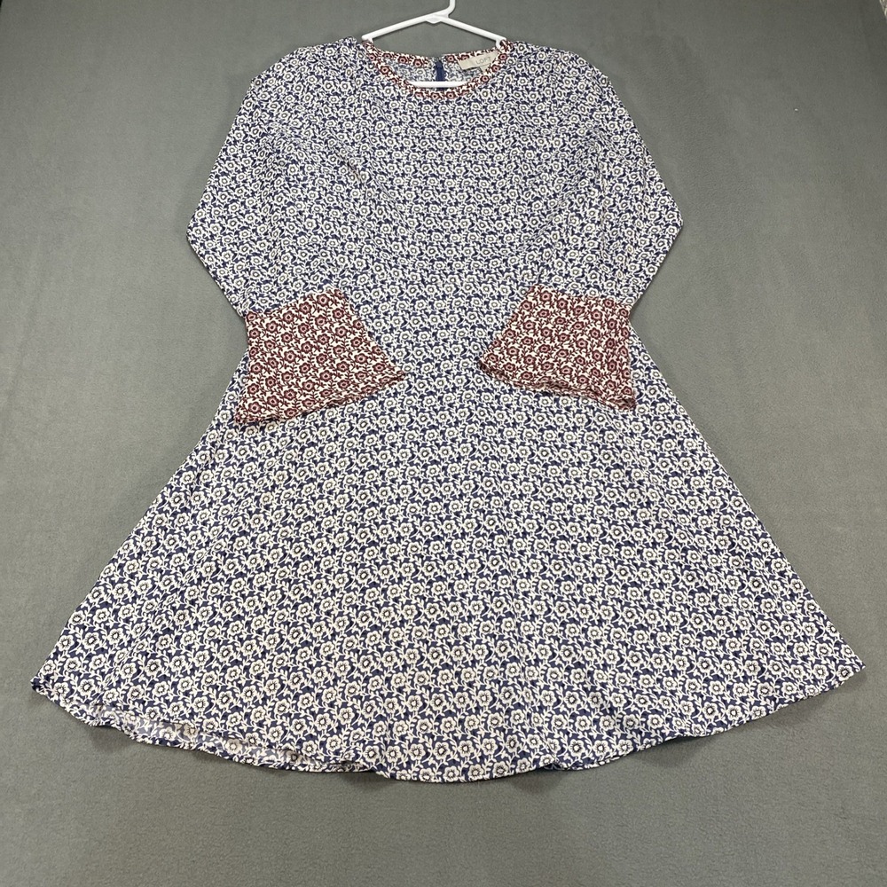 Loft Women's 4 Chiffon Blue Floral A-Line Dress Long Sleeve Bell Sleeve Zip Back